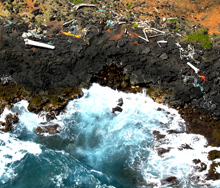 Aerial photo of marine debris along the South Point