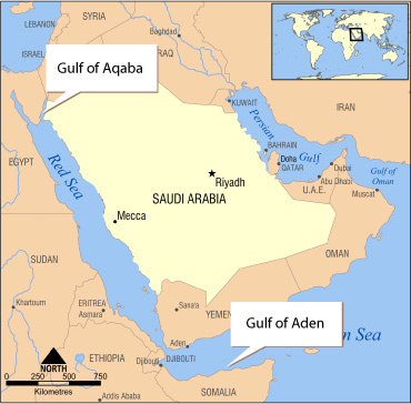 Saudi Arabia Map. Israel and Jordan share a common border at the narrow, 