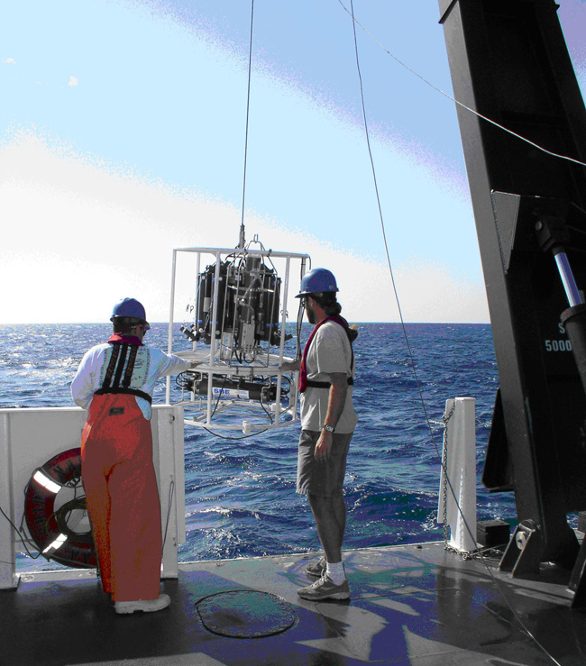 Deploying instruments to collect water column samples