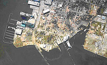 Digital aerial photography showing devastation in Ocean Springs, Mississippi.