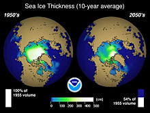 Model of sea ice thickness over 10 years
