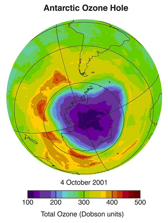   Antarctic ozone hole forms in the southern hemisphere's spring