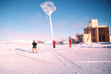 NOAA scientists launch an ozonesonde via balloon to measure of the vertical profile of the ozone layer 