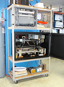equipment at the Mauna Loa Observatory analyzes air samples for carbon dixoide content.
