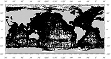 Dark areas of the ocean indicate the geographic distribution of vertical profiles