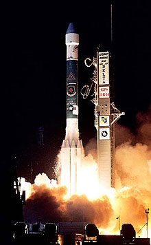 A Boeing Delta 2 rocket carries a GPS satellite into orbit