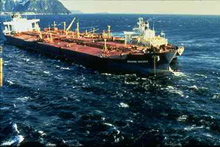 The Exxon Valdez, three days after the vessel ran aground on Bligh Reef.