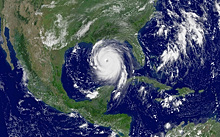 NOAA satellite image of Hurricane Katrina, taken on Aug. 28, 2005, at 11:45 a.m. EDT, a day before the storm made landfall on the U.S. Gulf Coast.