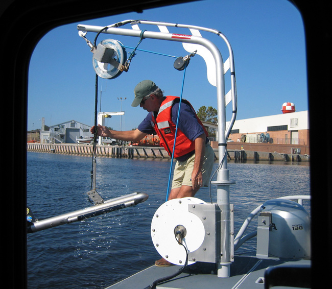 Sonar equipment (shown here) helps identify submerged obstructions.