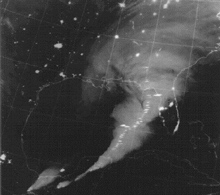 Night time satellite image of the Storm of the Century