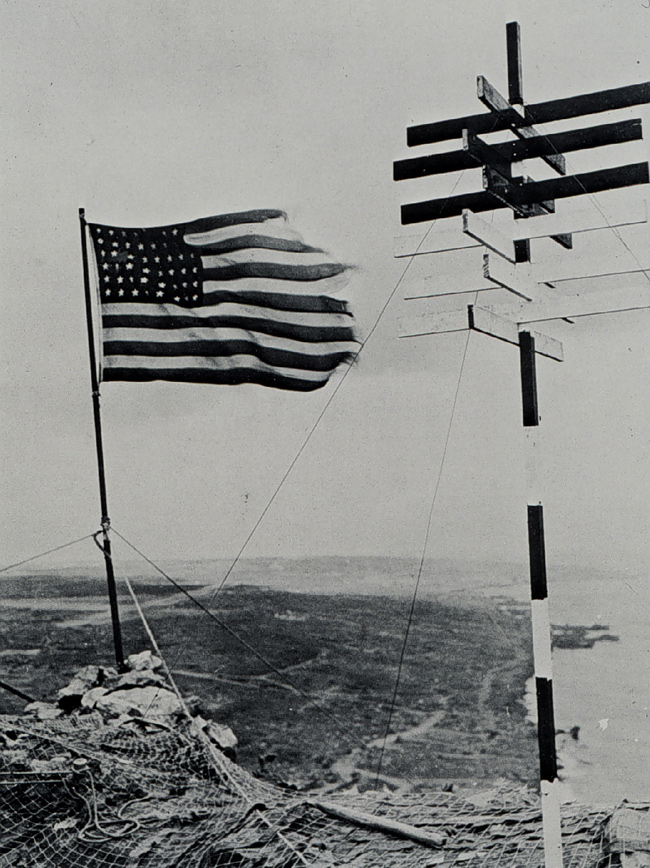 Hydrographic survey signal on Mt. Suribachi, Iwo Jima. February 1945.