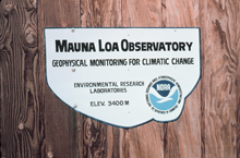 historical sign at the Mauna Loa Observatory - Geophysical Monitoring for Climatic Change.