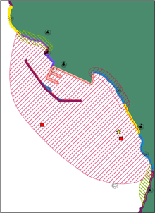 example from the Guam ESI map showing the ESI shoreline types as well as the birds, reptile, and human use layers. 