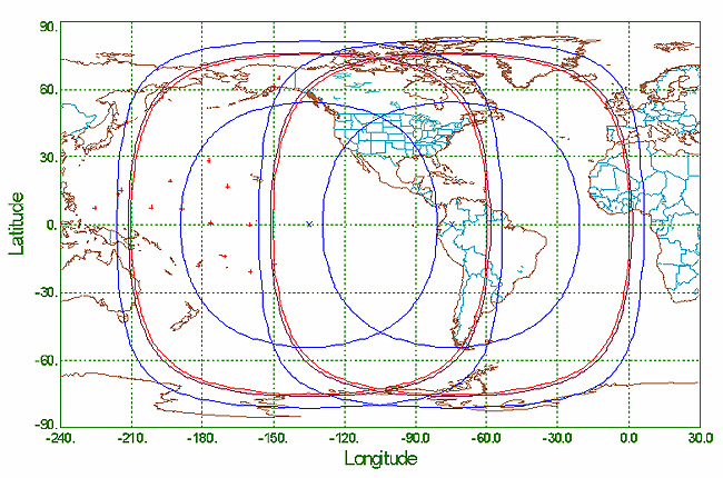 Two Geostationary  satellite coverage areas