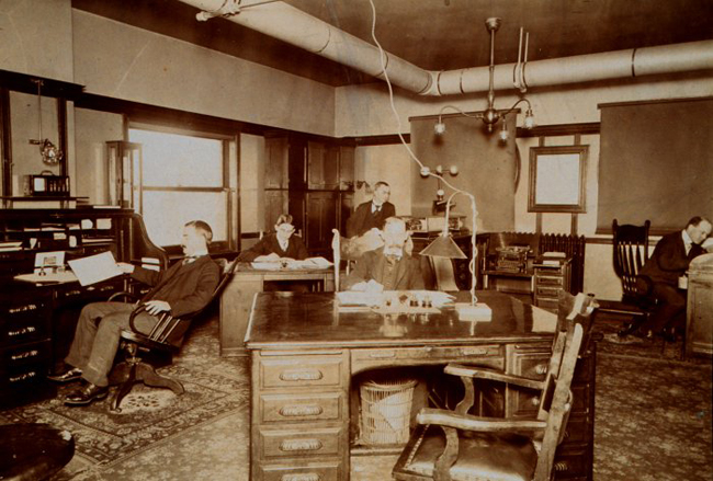 Local Weather Bureau forecasting office in Buffalo, New York, January 1899.