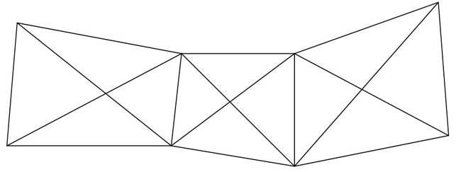 Example showing a series of quadrilaterals used sometimes used in triangulation surveys.