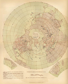 1877 map based on daily synchronous weather observations made in the U.S., Europe, and ships at sea.