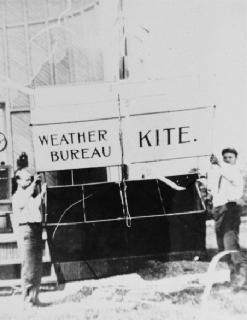 Getting ready to launch a Weather Bureau kite.