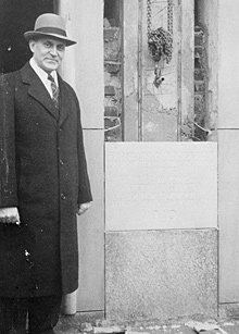 Dr. Francis W. Reichelderfer, head of the U.S. Weather Bureau from 1938 to 1963, laying the cornerstone of a new weather service building in 1940.