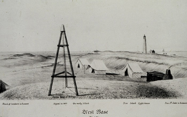 Ferdinand Hassler's surveying camp at the west end of Fire Island on the south shore of Long Island in the 1830s.