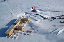  An aerial view of the South Pole Observatory taken in 2004.