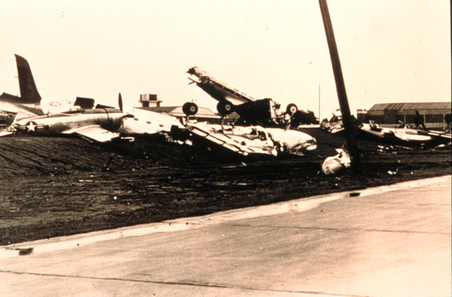 damaged airplanes at Tinker Air Force Base, OK