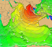 Tsunami travel time  map for the 2004 Indian Ocean tsunami