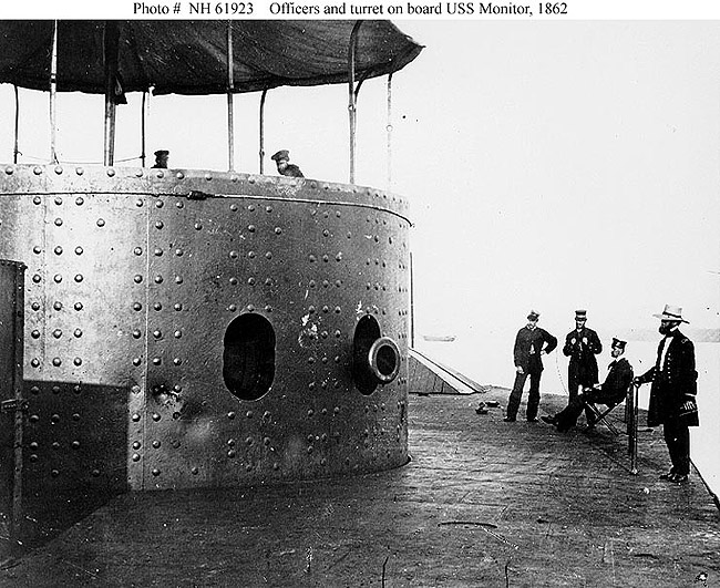 Monitor crew poses with the ship in 1862