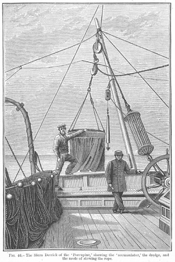 The Stern Derrick of the Porcupine, showing the dredge and rope