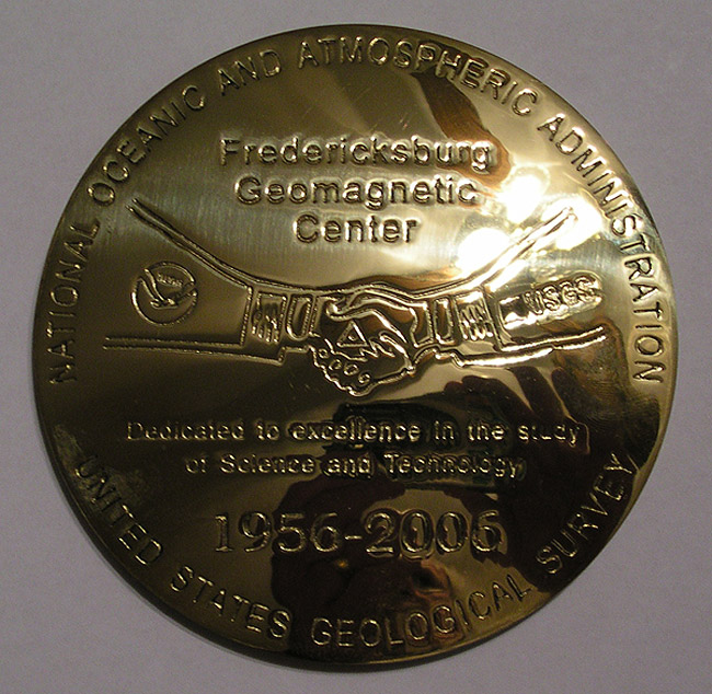 the commemorative disk at the Fredericksburg Geomagnetic Center in Corbin, Virginia