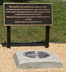 the commemorative disk at the Fredericksburg Geomagnetic Center in Corbin, Virginia