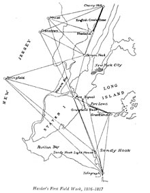 Sketch of the survey points in Hassler's first survey of the coast in New York Harbor (1816-17)