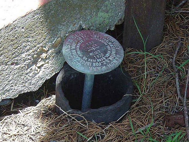 survey disk attached to a steel rod rested on bedrock