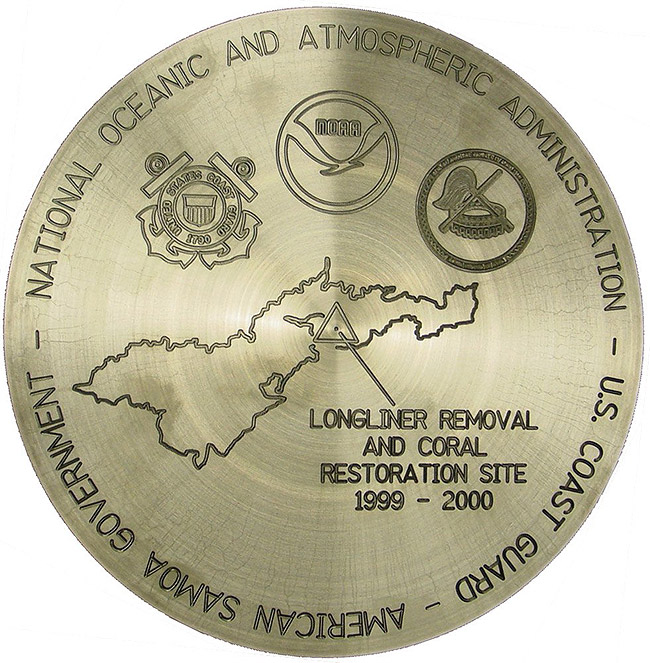 commemorative disk overlooking the Pago Pago Harbor, American Samoa
