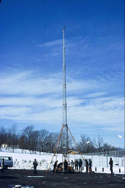 The Trailer Mounted Tower could raise a signal (light or mirror) to a height of 103 feet in just a few hours