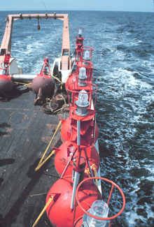 NOAA Ship Albatross gets ready to deploy tethered instrument packages.