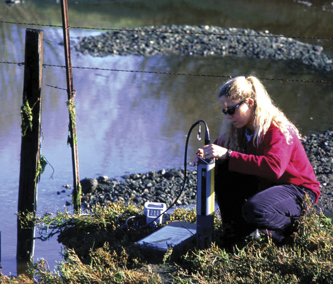 NERR researcher working with a SWMP datalogger in the field.