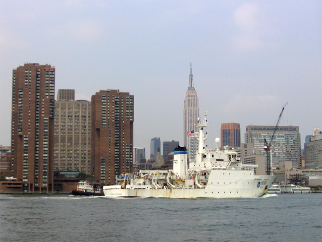Ship surveying New York Harbor