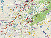 Map showing the extent of tornado activity in the South