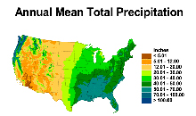 Maps such as this one prepared by NOAA showing annual precipitation are used by a wide range of sectors.
