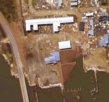 Aerial of Grand Isle, Louisiana, on August 31, 2005.
