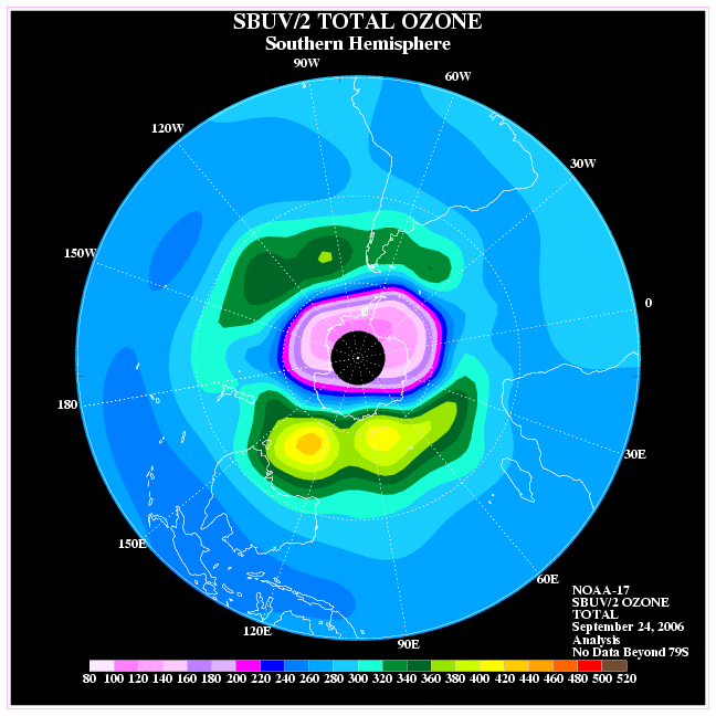 ozone map of the Southern Hemisphere
