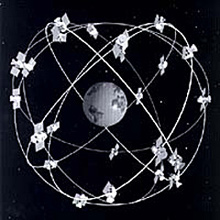 The orbiting constellation of GPS satellites.