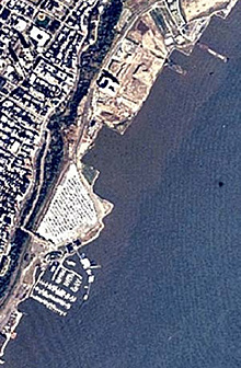 Left is a high-altitude aerial photography of Hudson River, NY.